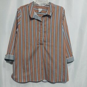 Chico's Womens 3(16) Popover No Iron Blouse 3 Front Buttons Back Buttons Striped